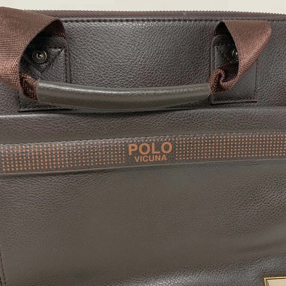 Polo Vicuna Messenger Bag Brown Business Casual Leather Zip Up Laptop Slot 14x10 - Picture 2 of 8